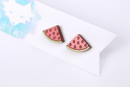 Watermelon Stud Earrings - Hand Painted Wood