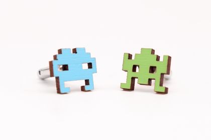Space Invaders Cufflinks - Hand Painted Wood