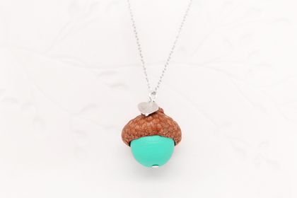 Hand Painted Acorn Necklace with Real Acorn Cap (three colour options)