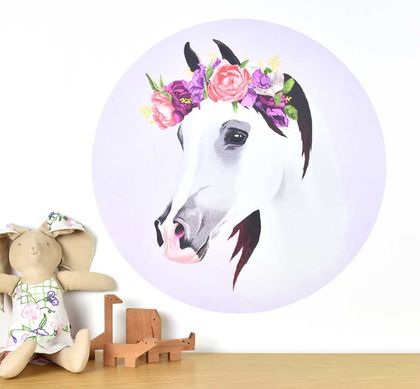 Large Wall Decal - Flower Crown Horse or Unicorn (4 artwork options)