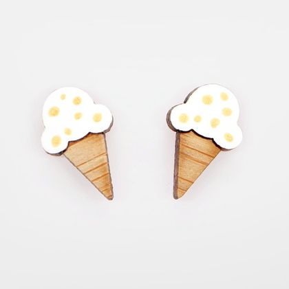 Hand Painted Bamboo Hokey Pokey Ice Cream Cone Stud Earrings