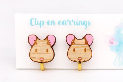 Mouse Clip-On Earrings - Hand Painted Wood 
