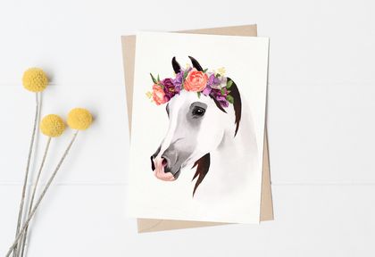 Pack of 4 Horse/Unicorn Flower Crown Greeting Cards