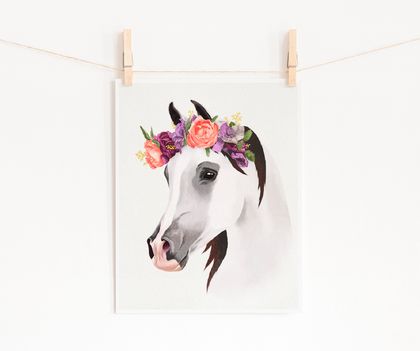 Flower Crown Horse or Unicorn Fine Art Giclee Print (four artwork options)