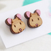 Mouse Face Stud Earrings - Hand Painted Wood 