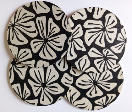 Coasters - Black and white hibiscus design