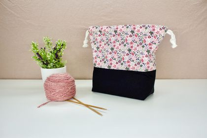 Knitting Project Bag - Pink Wildflowers Medium Size