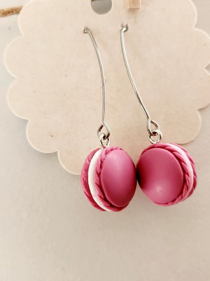 Raspberry macaroons in surgical steel 316 dangling earrings 