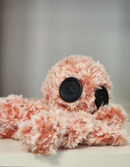 Oranges and Cream fluffy 8 legged curly Octopus Sensory Toy with big vintage buttons for eyes.