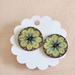 Wooden button yellow flower big circle round stud earrings jewelry fun for summer festivals