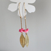 Pink birds of rose gold feather long leaf dangling earrings jewelry pretty shinny and cute. .