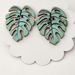 Big leaves monsteria leaf pale green blue wooden turquoise bold hypoallergenic earrings.