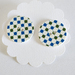 Geometric round white pattern button earrings hypoallergenic surgical steel backings fun cute big studs