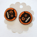 Zipped up black owls orange round big studs hypoallergenic wooden buttons earrings jewelry