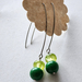 Dark Green light green glass stainless steel hypoallergenic dangling earrings upcycled sustainable rescued jewelry