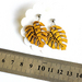 Mustard yellow stainless steel hypoallergenic short dangling earrings leaves monsteria earrings jewelry accessories wooden buttons into earrings