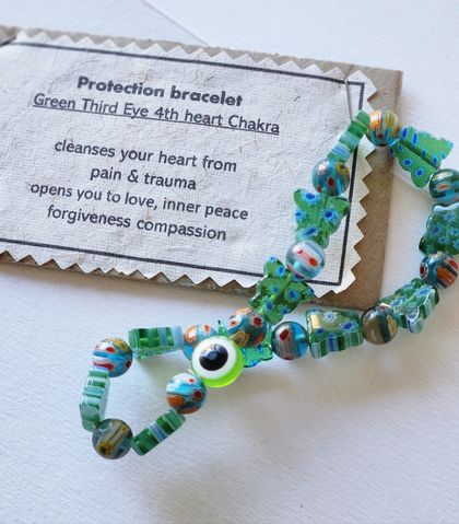 Butterfly green glass third eye 4th chakra heart body chakra bracelet