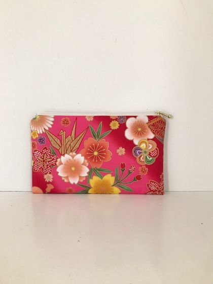 Japanese kimono print medium size pencil case / make-up pouch / toiletry pouch / clutch