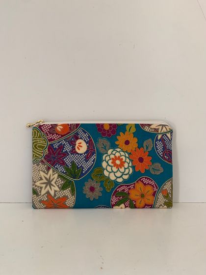 Japanese kimono print medium size pencil case / make-up pouch / toiletry pouch / clutch