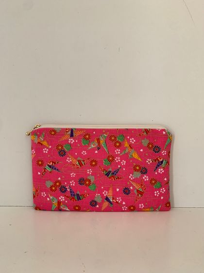 Japanese kimono print medium size pencil case / make-up pouch / toiletry pouch / clutch