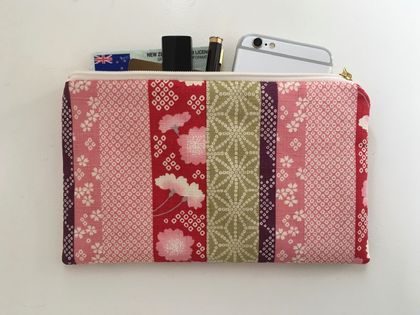 Japanese kimono print medium size pencil case / make-up pouch / toiletry pouch / clutch