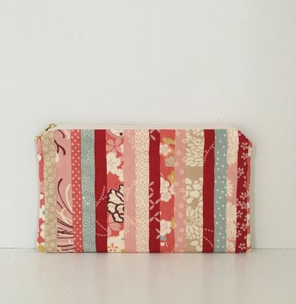 Japanese traditional print medium size pencil case / make-up pouch / toiletry pouch / clutch