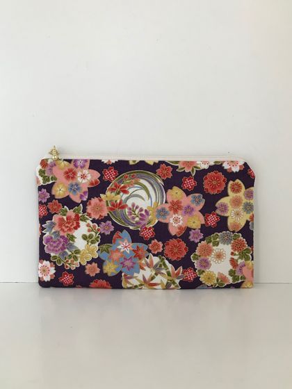 Japanese kimono print medium size pencil case / make-up pouch / toiletry pouch / clutch