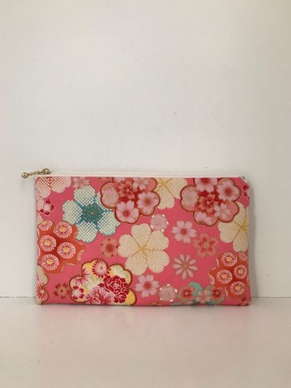 Japanese kimono print medium size pencil case / make-up pouch / toiletry pouch / clutch