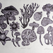 Aotearoa New Zealand Fungi Linocut in black