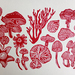 Aotearoa New Zealand Fungi Linocut in red