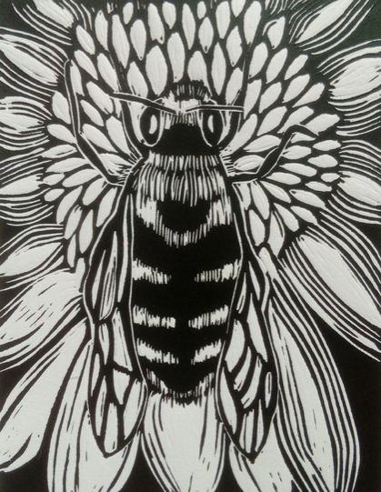 Native Bee Linocut in Pango Black