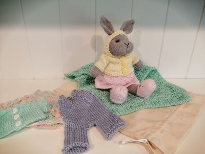 Knitted Rabbit Doll with Clothes