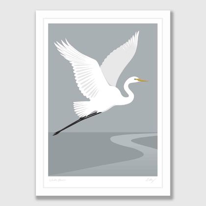 White Heron - Kotuku (fog) A4 Fine Art Print 