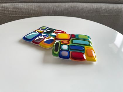 Fused Glass Coasters Set of 2 Multi-Colour