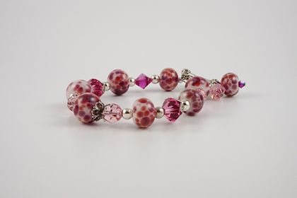 Wild Raspberry Lampwork Glass and Silver Bracelet