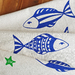 Handprinted 100% Natural Cotton Tea Towel - Blue Fish