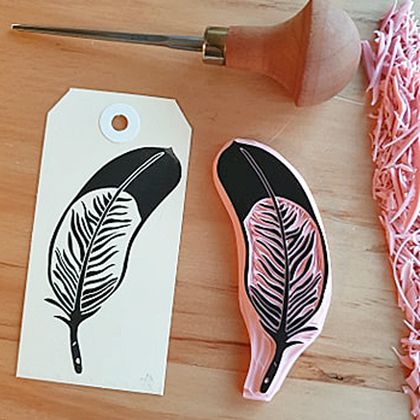 Hand carved feather stamp 