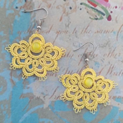 Sunshine Yellow Hand Made Tatted Lace Earrings