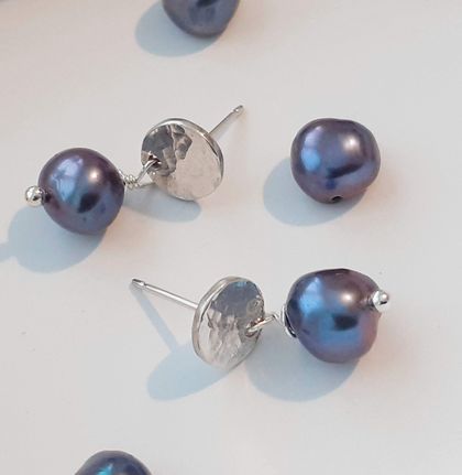 Hammered Sterling Silver/Pearl Drops