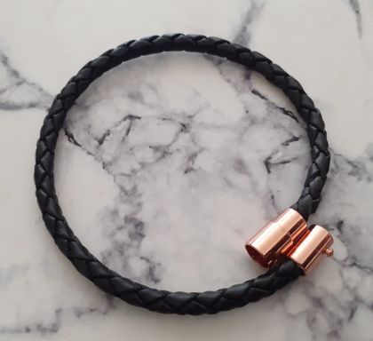 Men's Woven Leather Bracelet - Black/Copper