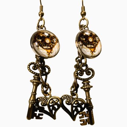 Earrings: Clockwork Hearts and Key (Steampunk Dreams range)