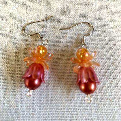 Earrings: Bellflower - Copper and Apricot