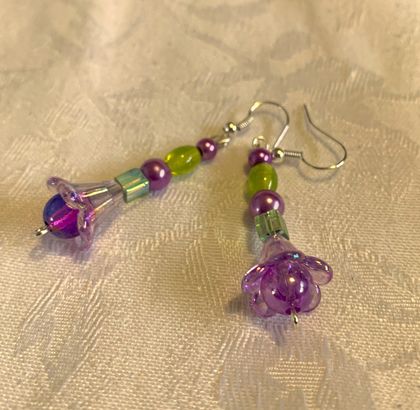 Earrings: Bellflower - Lilac and Green Shimmer