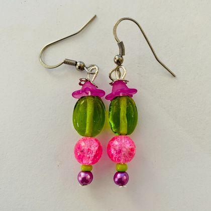 Earrings: Hollyhock 'Strawberry Cocktail' (Floral Bouquet range)