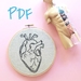 Anatatomically Correct Heart Beginner Hand Embroidery Pattern PDF digital download