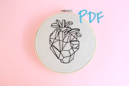 Geometric Heart Beginner Hand Embroidery Pattern PDF digital download