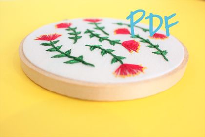 Pohutakawa New Zealand Native Flower Beginner Hand Embroidery Pattern PDF download