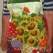 Floral apron with matching dual oven mitt