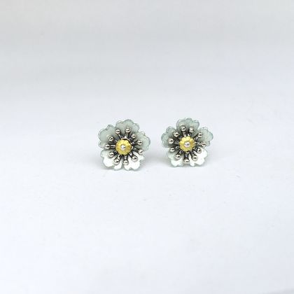 Strawberry flower studs, individually crafted sterling silver flower earrings