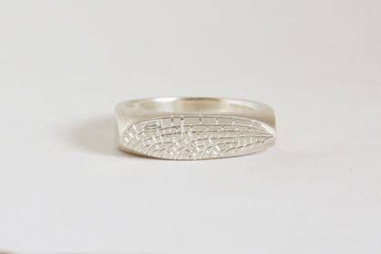 Diamond dragonfly wing ring, hand engraved